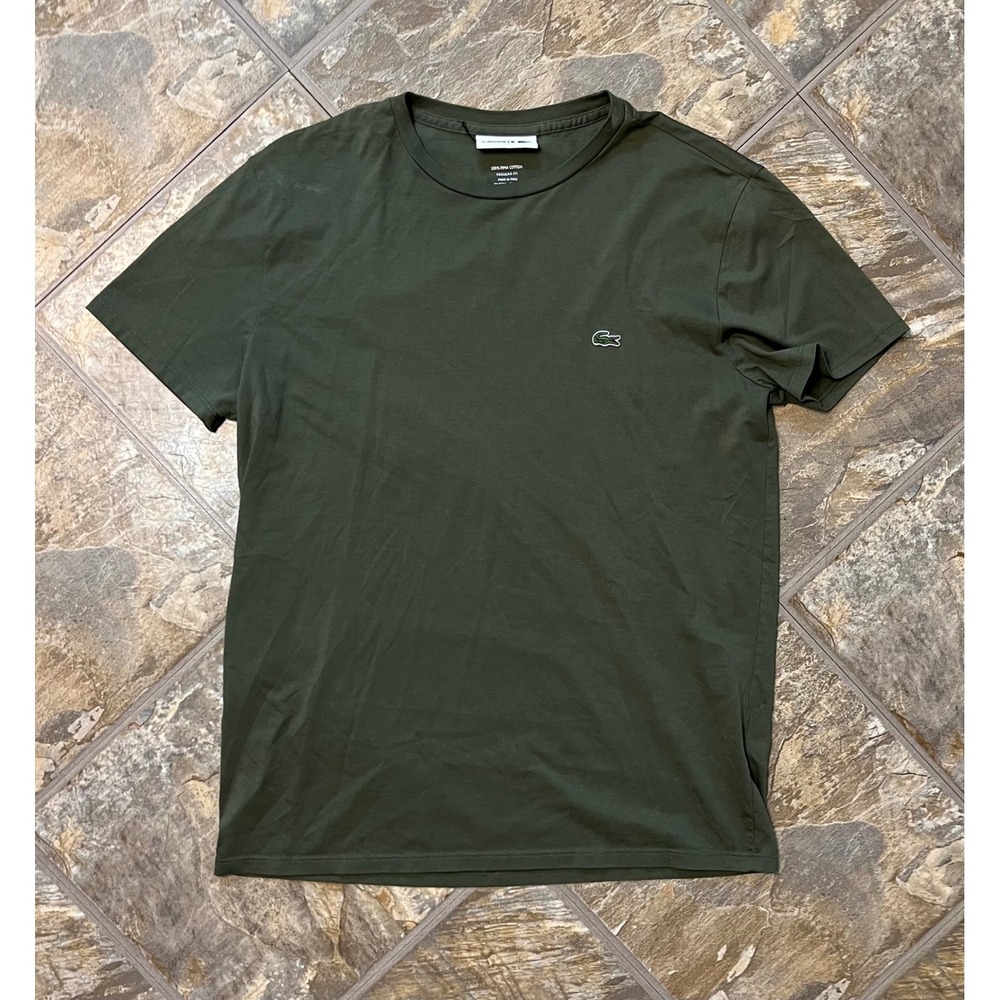Lacoste T-Shirt Mens Medium Olive Green Pima Cotton Regular Fit Logo